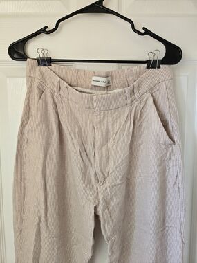 Abercrombie & Fitch White And Tan Gingham Linen Cropped Pants Medium